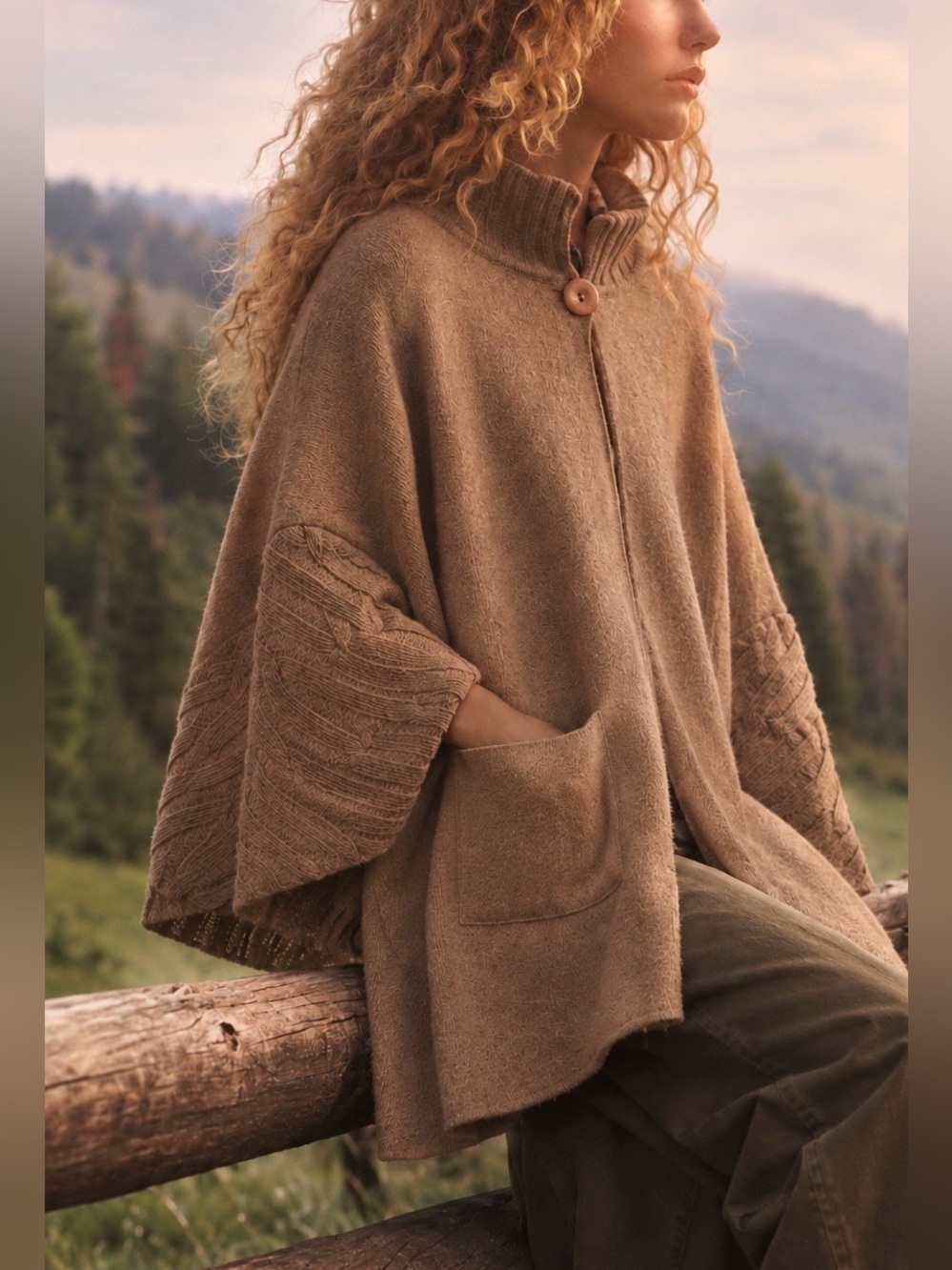 Cozy Tan Knit Poncho